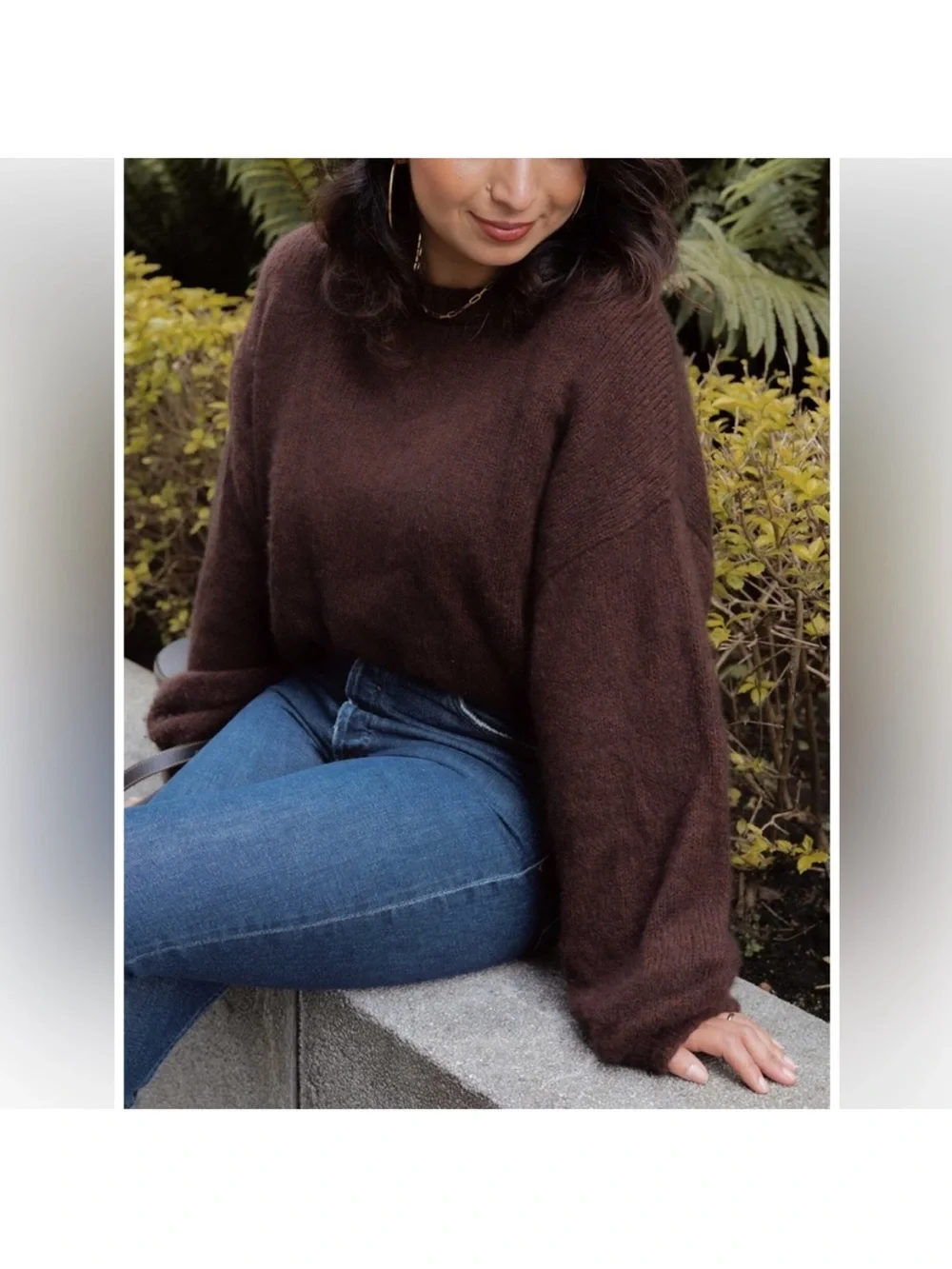 Naadam Merino Wool / Cashmere balloon sleeve sweater in chocolate brown size S